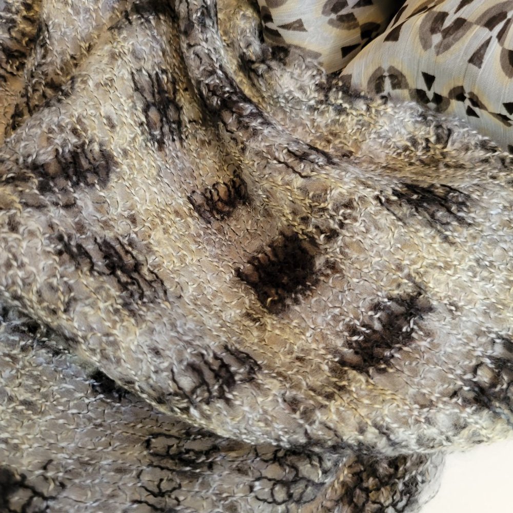 LOFT Dark Navy Blue, Grey and Tan Infinity Scarf, 2 sided, NWOT - Picture 6 of 14